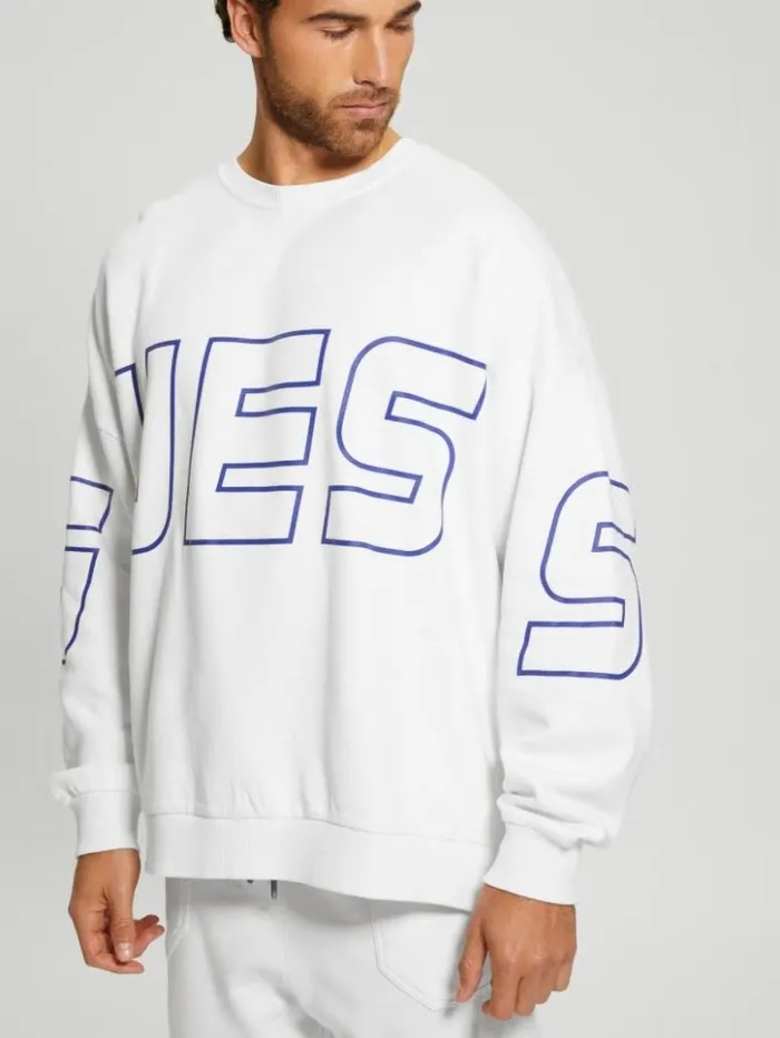 Men GUESS Hoodies and Sweaters Dargen Signature Sweatshirt Salt White