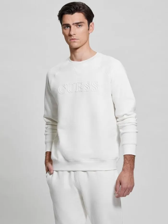 Men GUESS Hoodies and Sweaters Eco Aldwin Logo Sweatshirt Blancscuffy
