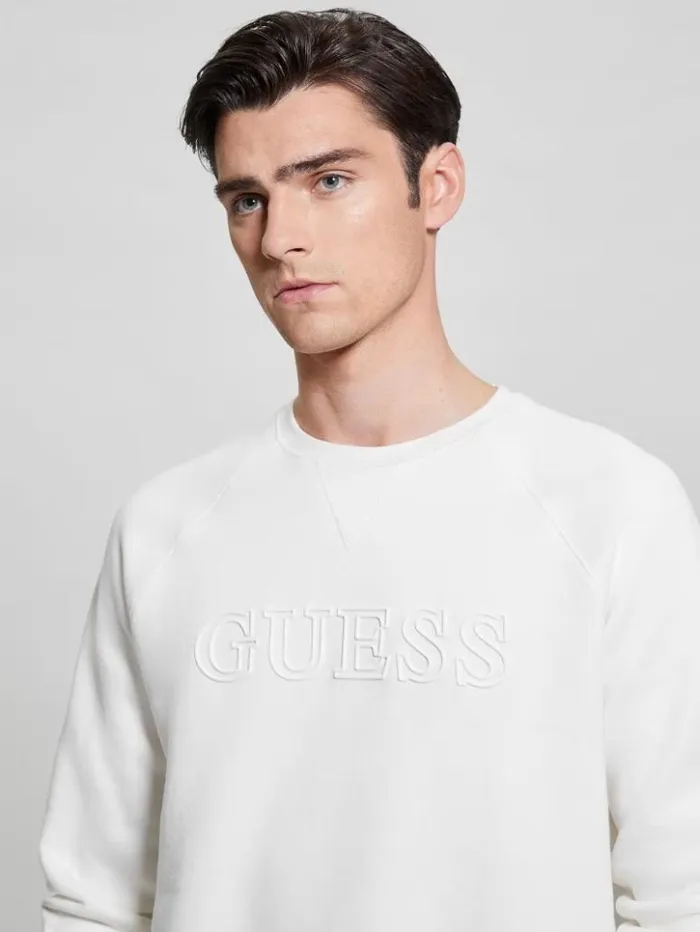 Men GUESS Hoodies and Sweaters Eco Aldwin Logo Sweatshirt Blancscuffy