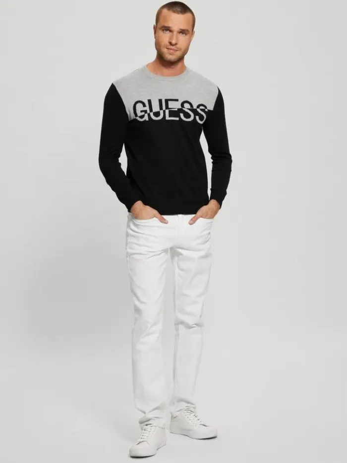 Men GUESS Hoodies and Sweaters Eco Alex SilkBlend ColorBlock Sweater Black
