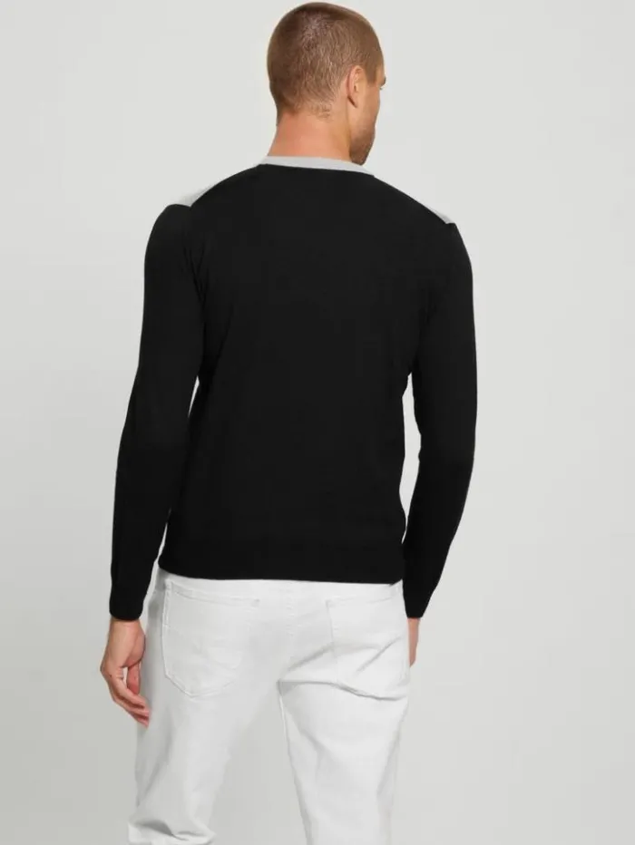Men GUESS Hoodies and Sweaters Eco Alex SilkBlend ColorBlock Sweater Black