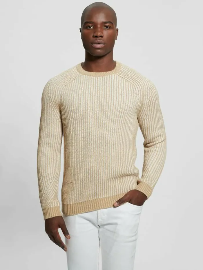 Men GUESS Hoodies and Sweaters Eco Allan WoolBlend Sweater Neutral Sand Multi Men GUESS Hoodies and Sweaters Eco Allan WoolBlend Sweater Neutral Sand Multi
