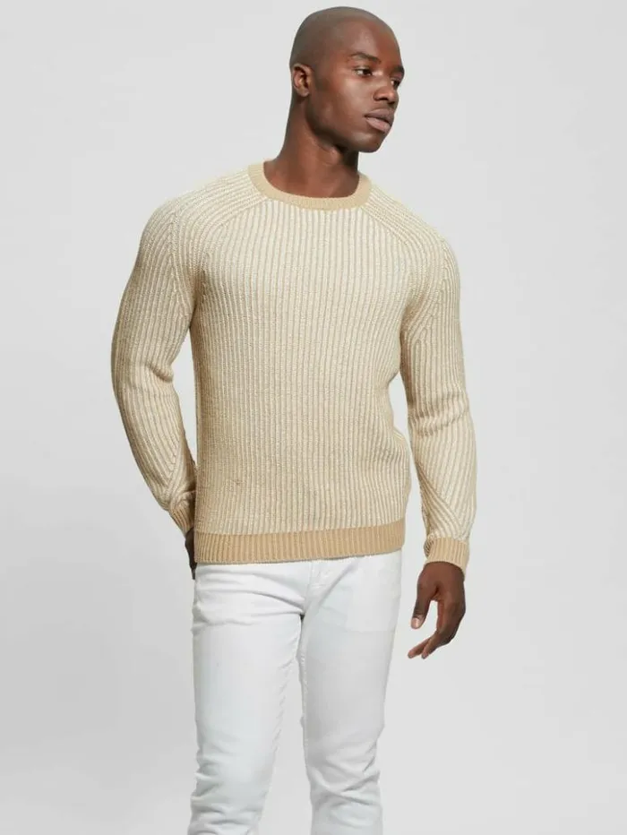 Men GUESS Hoodies and Sweaters Eco Allan WoolBlend Sweater Neutral Sand Multi Men GUESS Hoodies and Sweaters Eco Allan WoolBlend Sweater Neutral Sand Multi