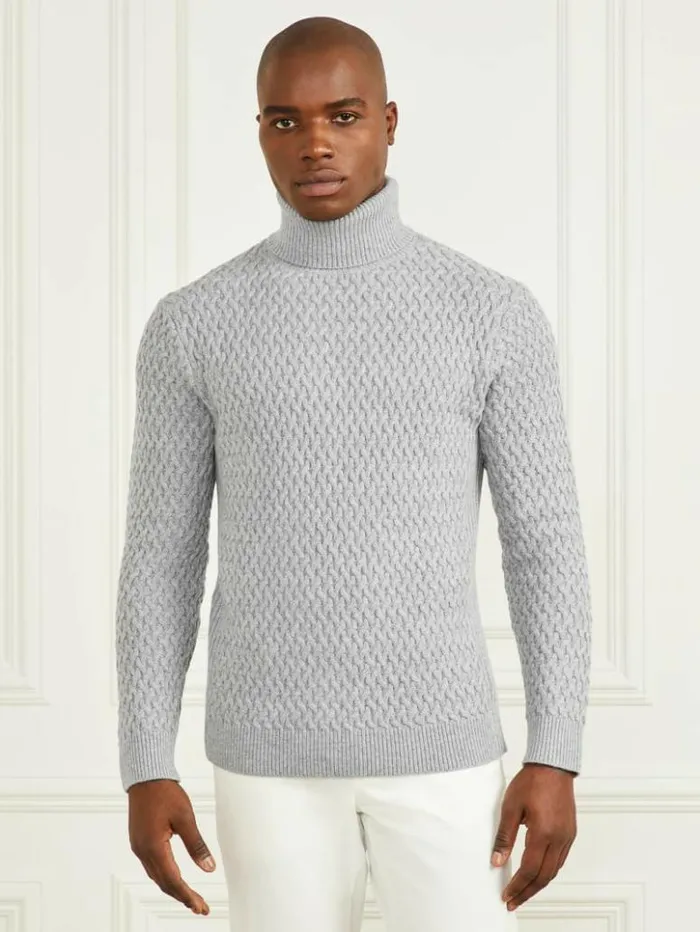 Men GUESS Hoodies and Sweaters Eco Basket Stitch Turtleneck Sweater Light Stone Heather Men GUESS Hoodies and Sweaters Eco Basket Stitch Turtleneck Sweater Light Stone Heather