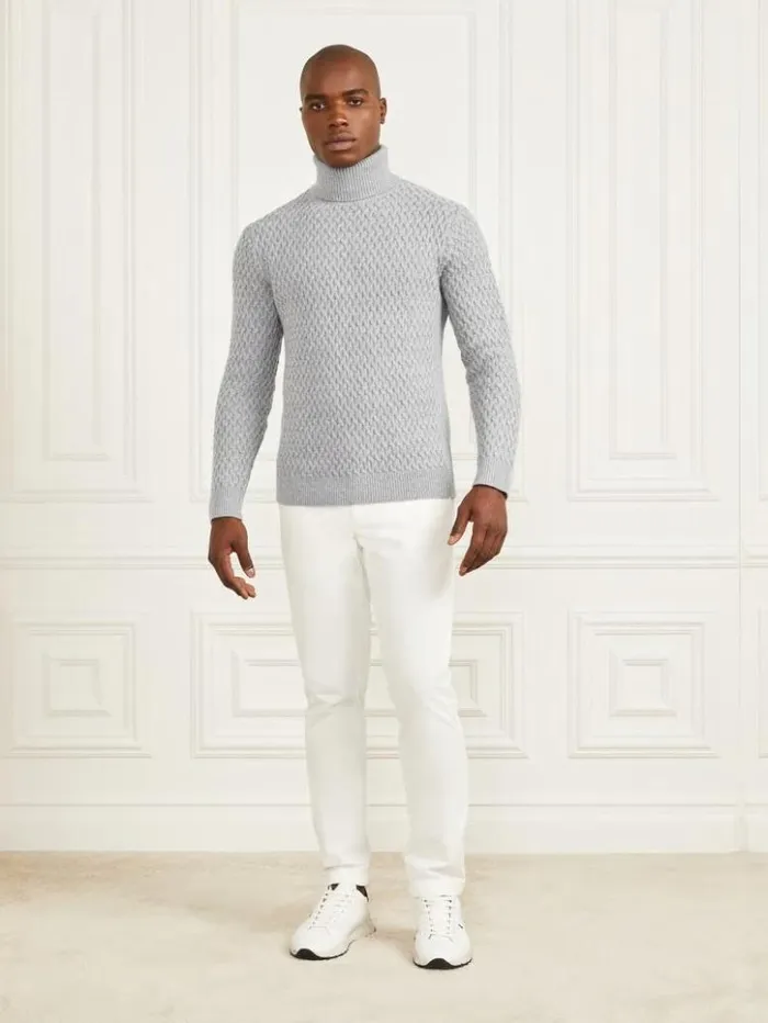 Men GUESS Hoodies and Sweaters Eco Basket Stitch Turtleneck Sweater Light Stone Heather Men GUESS Hoodies and Sweaters Eco Basket Stitch Turtleneck Sweater Light Stone Heather