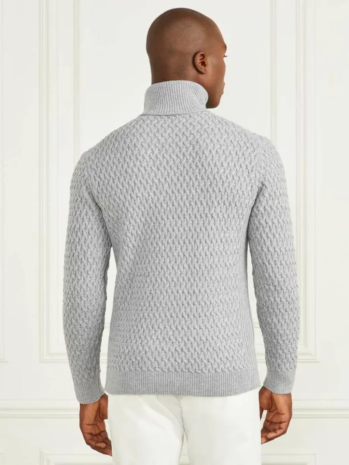 Men GUESS Hoodies and Sweaters Eco Basket Stitch Turtleneck Sweater Light Stone Heather Men GUESS Hoodies and Sweaters Eco Basket Stitch Turtleneck Sweater Light Stone Heather