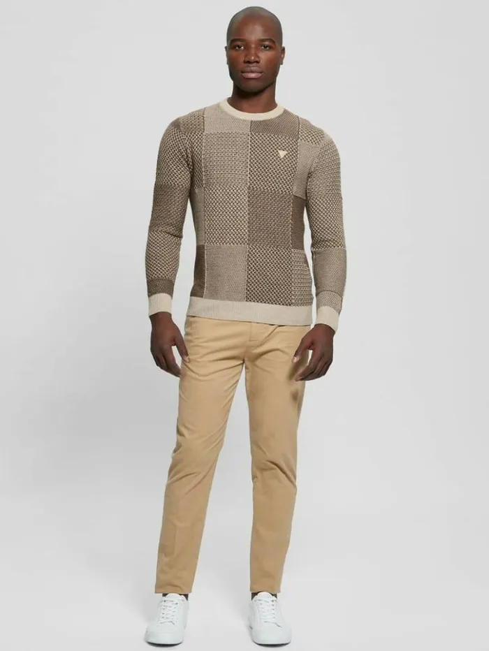 Men GUESS Hoodies and Sweaters Eco Bridger Patchwork Sweater Brown And Chestnut Pacthw Men GUESS Hoodies and Sweaters Eco Bridger Patchwork Sweater Brown And Chestnut Pacthw