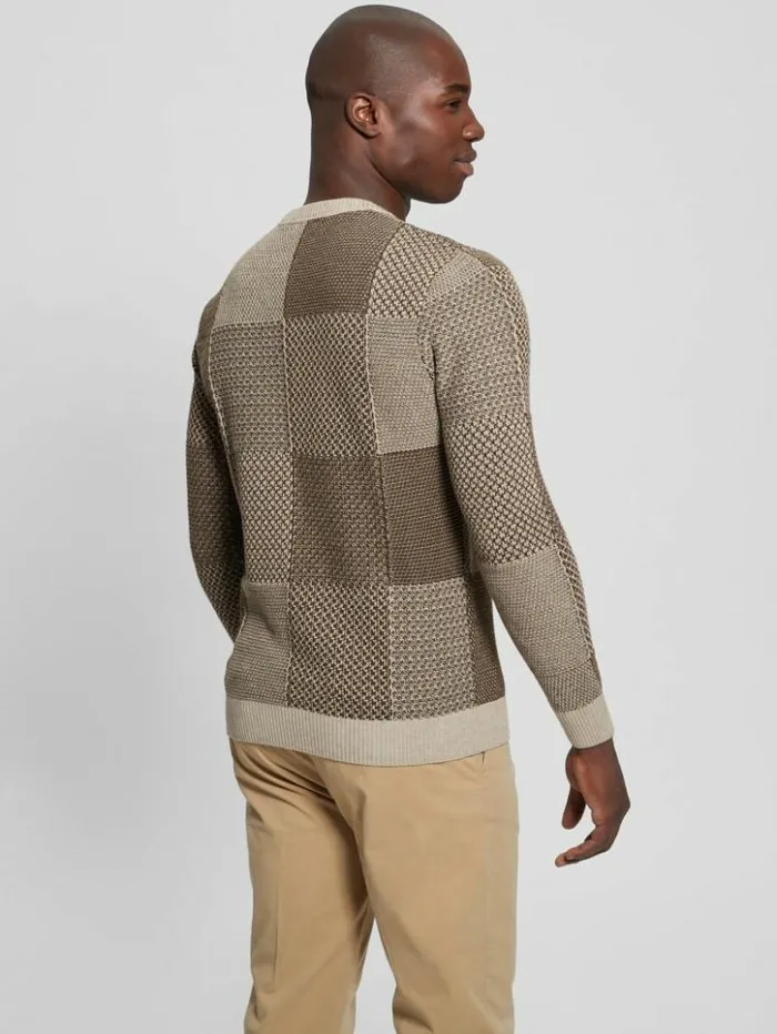 Men GUESS Hoodies and Sweaters Eco Bridger Patchwork Sweater Brown And Chestnut Pacthw Men GUESS Hoodies and Sweaters Eco Bridger Patchwork Sweater Brown And Chestnut Pacthw