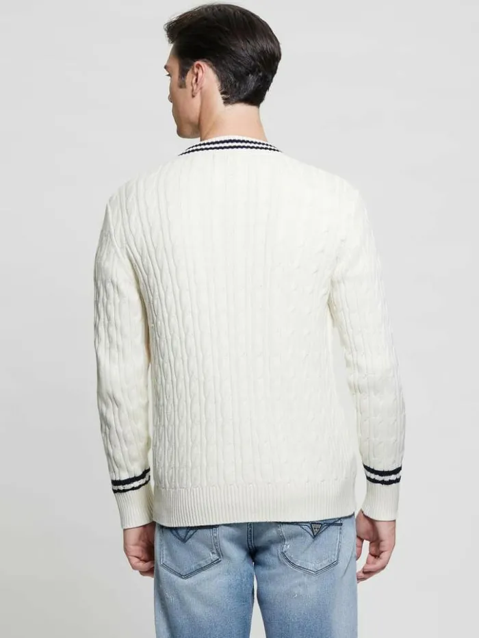 Men GUESS Hoodies and Sweaters Eco Briscoe Embroidered Sweater Salt White