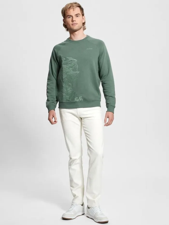 Men GUESS Hoodies and Sweaters Eco Embroidered Koi Sweatshirt Urban Sky