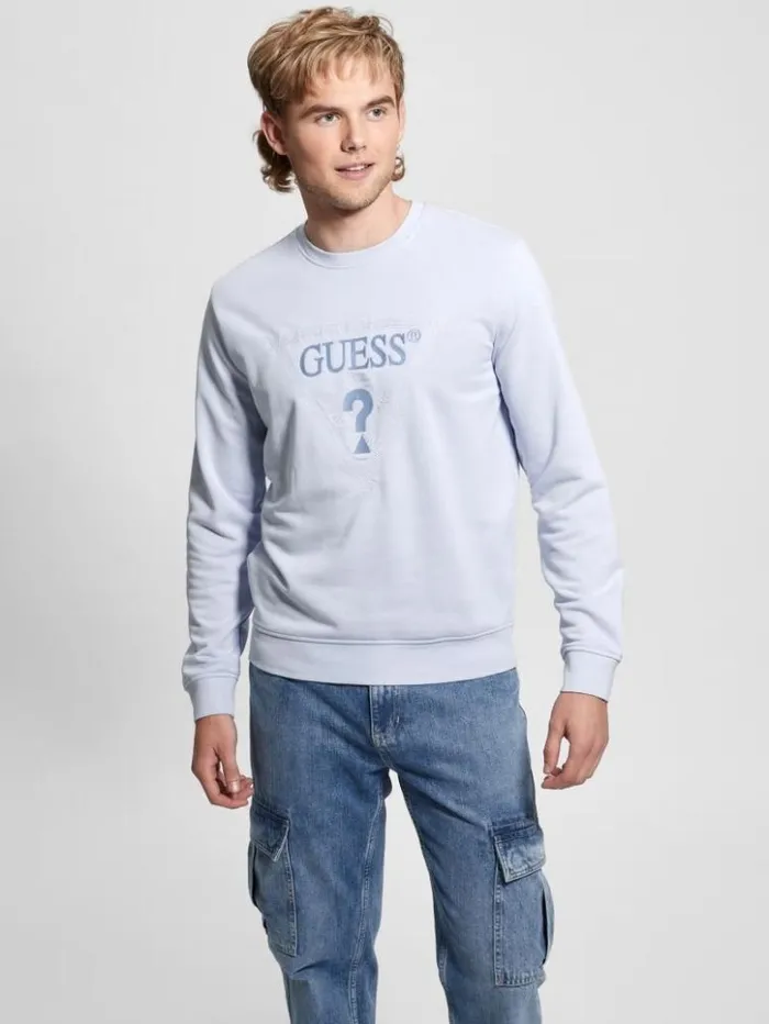 Men GUESS Hoodies and Sweaters Eco Embroidered Sweatshirt Airway Blue