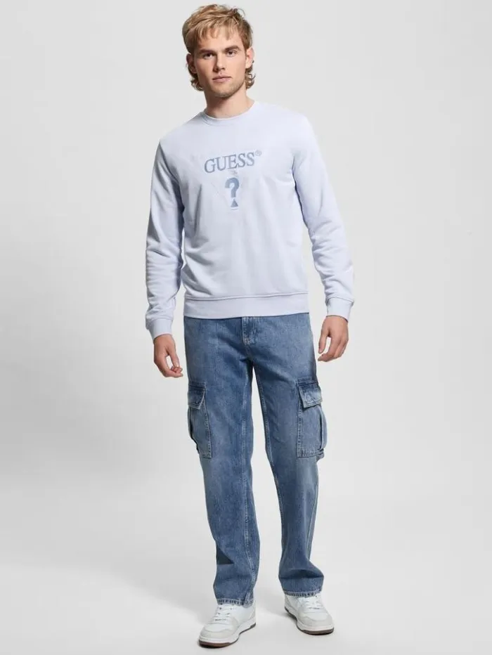 Men GUESS Hoodies and Sweaters Eco Embroidered Sweatshirt Airway Blue