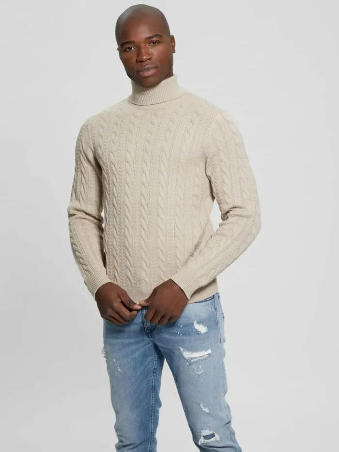 Men GUESS Hoodies and Sweaters Eco Ethan Turtleneck Sweater Neutral Sand