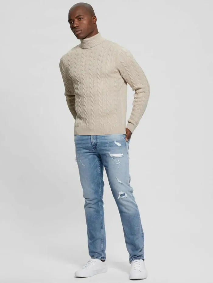 Men GUESS Hoodies and Sweaters Eco Ethan Turtleneck Sweater Neutral Sand