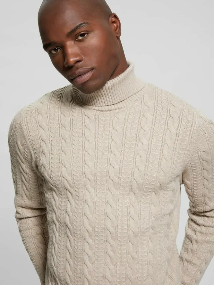 Men GUESS Hoodies and Sweaters Eco Ethan Turtleneck Sweater Neutral Sand