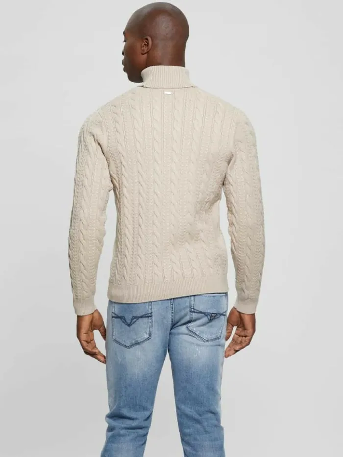 Men GUESS Hoodies and Sweaters Eco Ethan Turtleneck Sweater Neutral Sand