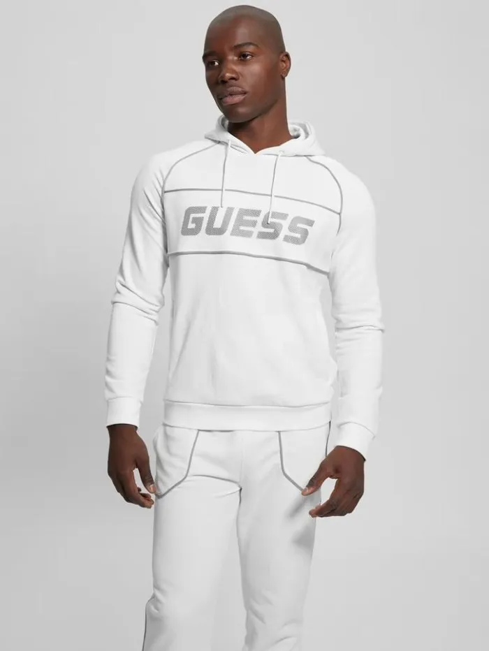 Men GUESS Hoodies and Sweaters Eco Mesh Lugh Hoodie Salt White