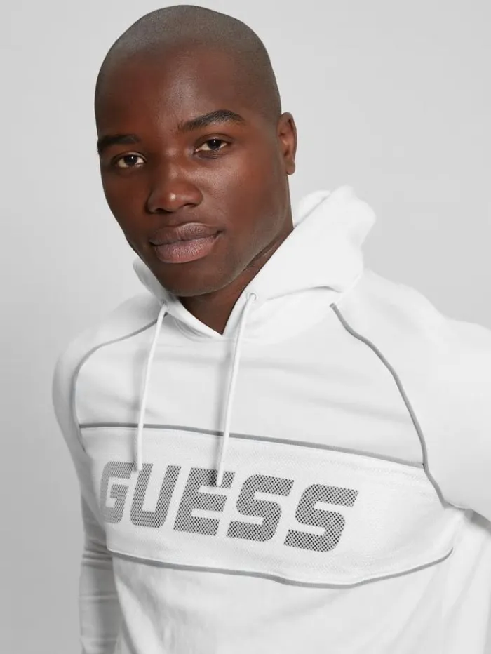 Men GUESS Hoodies and Sweaters Eco Mesh Lugh Hoodie Salt White