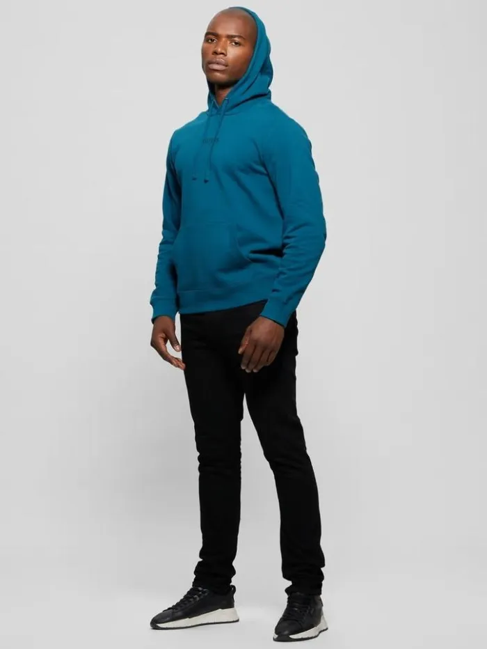 Men GUESS Hoodies and Sweaters Eco Roy Embroidered Logo Hoodie Bold Teal