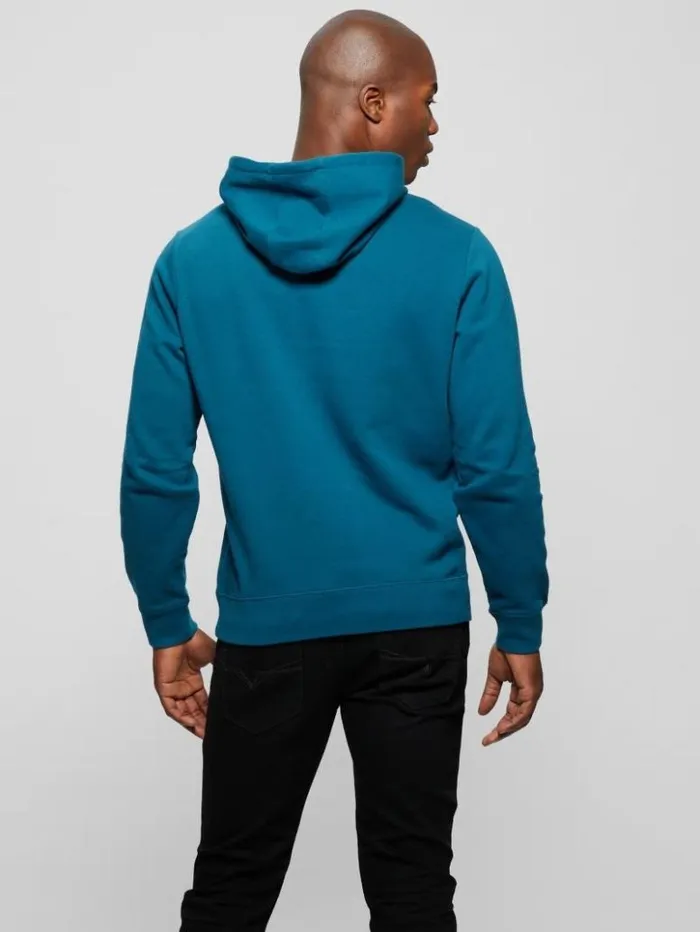 Men GUESS Hoodies and Sweaters Eco Roy Embroidered Logo Hoodie Bold Teal