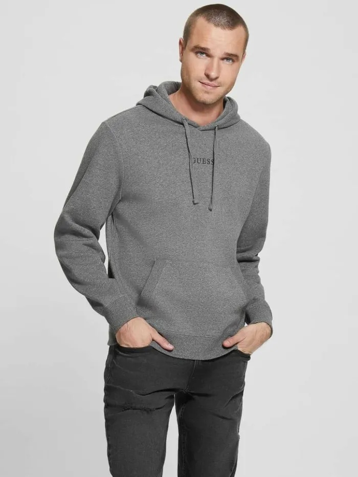 Men GUESS Hoodies and Sweaters Eco Roy Embroidered Logo Hoodie Midnight Dark Heather Men GUESS Hoodies and Sweaters Eco Roy Embroidered Logo Hoodie Midnight Dark Heather