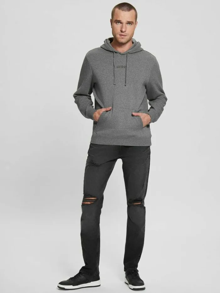 Men GUESS Hoodies and Sweaters Eco Roy Embroidered Logo Hoodie Midnight Dark Heather Men GUESS Hoodies and Sweaters Eco Roy Embroidered Logo Hoodie Midnight Dark Heather