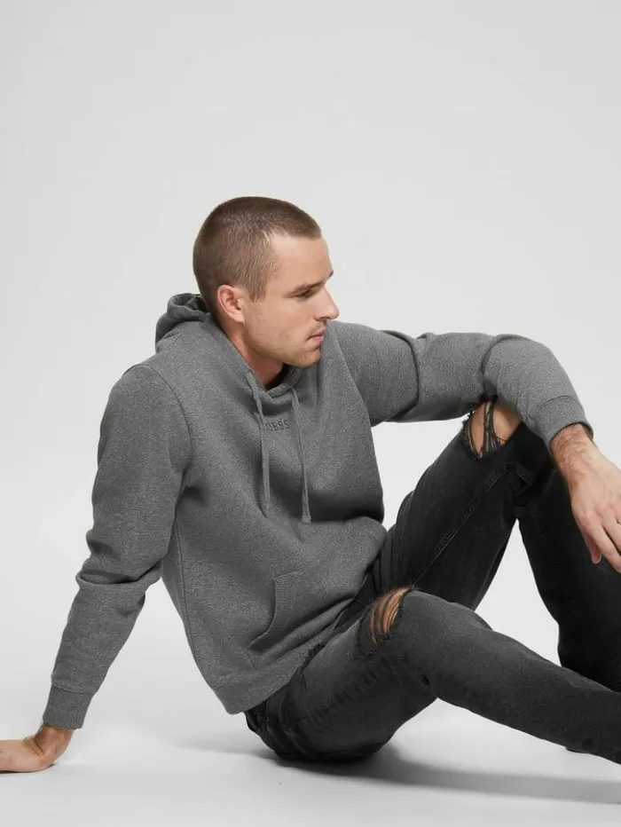 Men GUESS Hoodies and Sweaters Eco Roy Embroidered Logo Hoodie Midnight Dark Heather Men GUESS Hoodies and Sweaters Eco Roy Embroidered Logo Hoodie Midnight Dark Heather