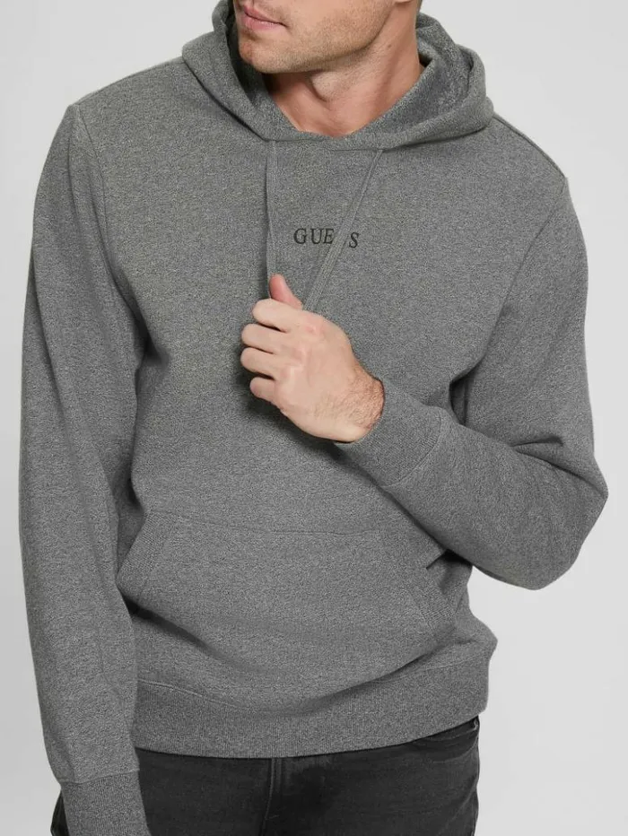 Men GUESS Hoodies and Sweaters Eco Roy Embroidered Logo Hoodie Midnight Dark Heather Men GUESS Hoodies and Sweaters Eco Roy Embroidered Logo Hoodie Midnight Dark Heather