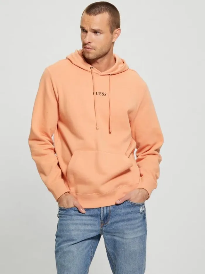 Men GUESS Hoodies and Sweaters Eco Roy Embroidered Logo Hoodie Sweet Peach