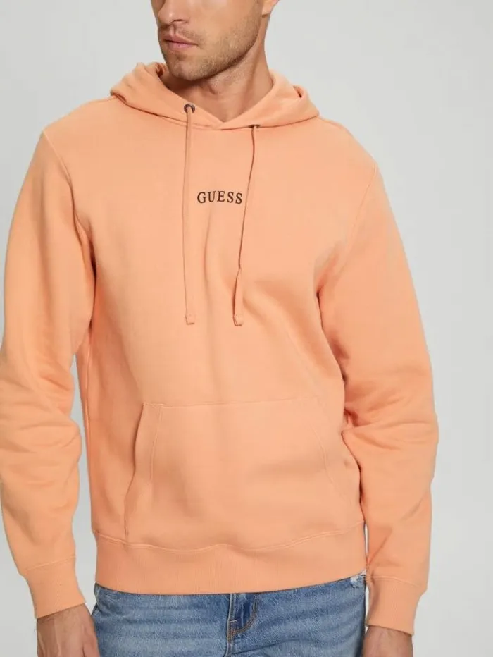 Men GUESS Hoodies and Sweaters Eco Roy Embroidered Logo Hoodie Sweet Peach