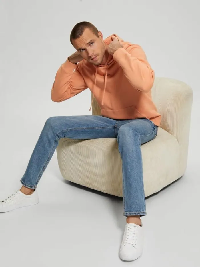 Men GUESS Hoodies and Sweaters Eco Roy Embroidered Logo Hoodie Sweet Peach