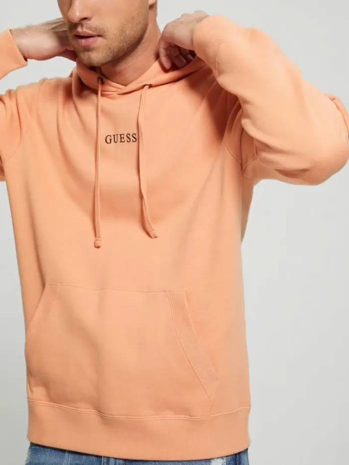 Men GUESS Hoodies and Sweaters Eco Roy Embroidered Logo Hoodie Sweet Peach