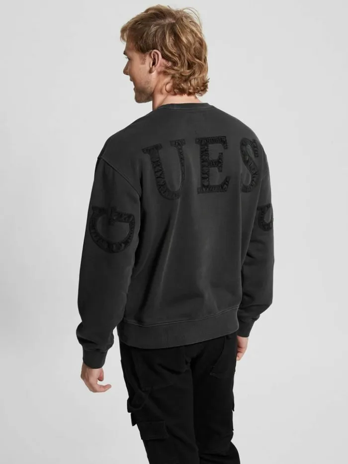 Men GUESS Hoodies and Sweaters Finch Vintage Logo Sweatshirt Jet Black Multi