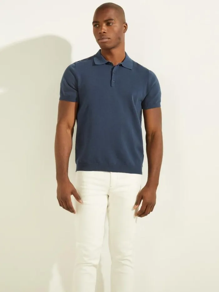 Men GUESS Hoodies and Sweaters Formal Performance Sweater Polo Best Blue