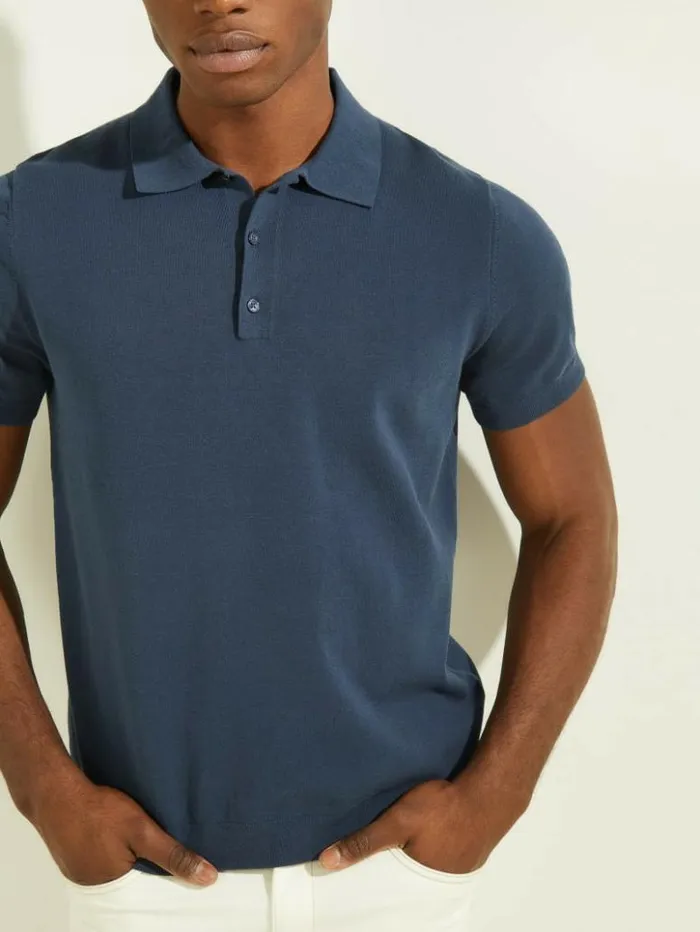 Men GUESS Hoodies and Sweaters Formal Performance Sweater Polo Best Blue