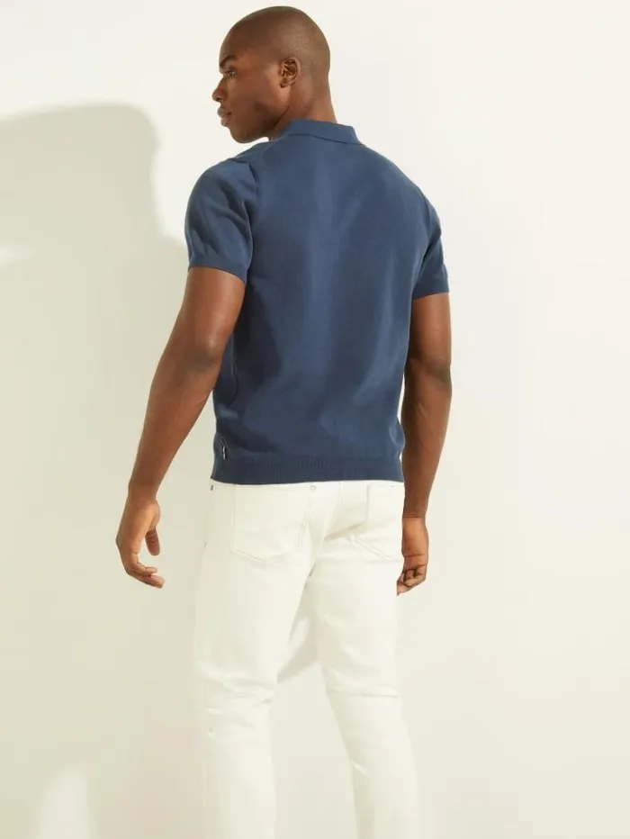 Men GUESS Hoodies and Sweaters Formal Performance Sweater Polo Best Blue