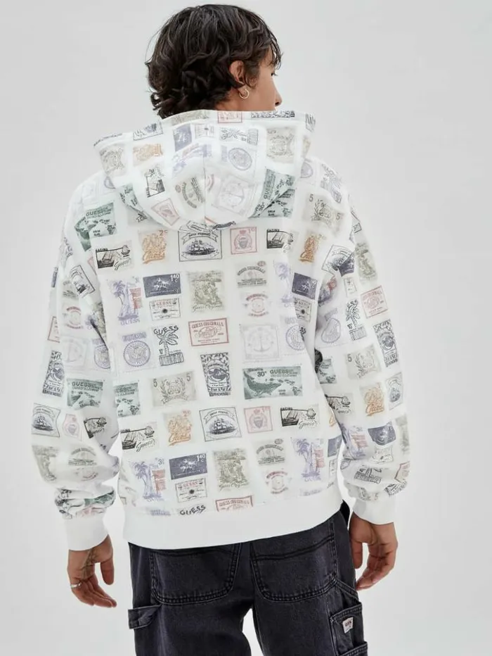 Men GUESS Hoodies and Sweaters GUESS Originals Eco Stamp Hoodie White Peaks Multi Men GUESS Hoodies and Sweaters GUESS Originals Eco Stamp Hoodie White Peaks Multi