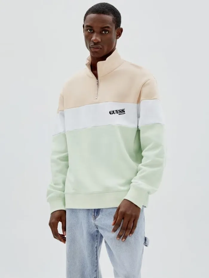 Men GUESS Hoodies and Sweaters GUESS Originals HalfZip Pullover Morning Haze Multi Men GUESS Hoodies and Sweaters GUESS Originals HalfZip Pullover Morning Haze Multi