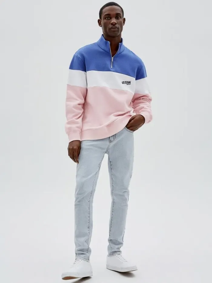 Men GUESS Hoodies and Sweaters GUESS Originals HalfZip Pullover Water Park Blue Multi Men GUESS Hoodies and Sweaters GUESS Originals HalfZip Pullover Water Park Blue Multi