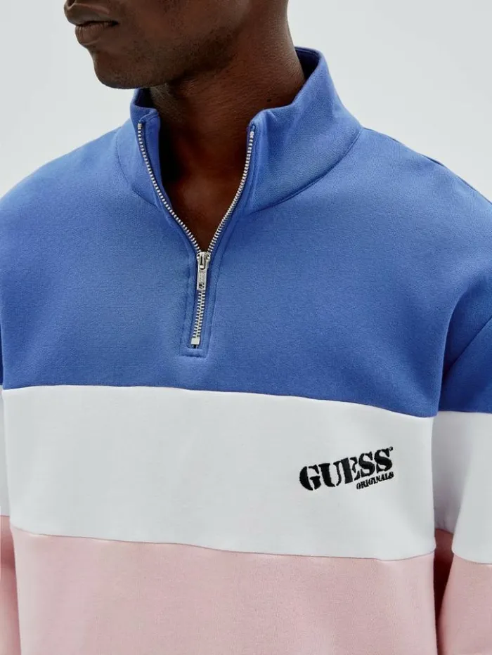 Men GUESS Hoodies and Sweaters GUESS Originals HalfZip Pullover Water Park Blue Multi Men GUESS Hoodies and Sweaters GUESS Originals HalfZip Pullover Water Park Blue Multi