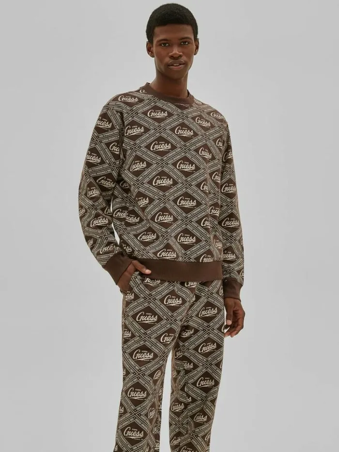 Men GUESS Hoodies and Sweaters GUESS Originals Printed Crewneck Coarse Brown Multi Men GUESS Hoodies and Sweaters GUESS Originals Printed Crewneck Coarse Brown Multi