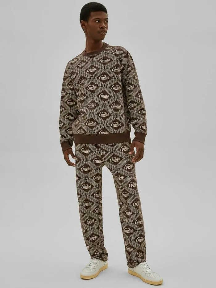 Men GUESS Hoodies and Sweaters GUESS Originals Printed Crewneck Coarse Brown Multi Men GUESS Hoodies and Sweaters GUESS Originals Printed Crewneck Coarse Brown Multi