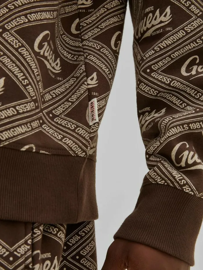 Men GUESS Hoodies and Sweaters GUESS Originals Printed Crewneck Coarse Brown Multi Men GUESS Hoodies and Sweaters GUESS Originals Printed Crewneck Coarse Brown Multi