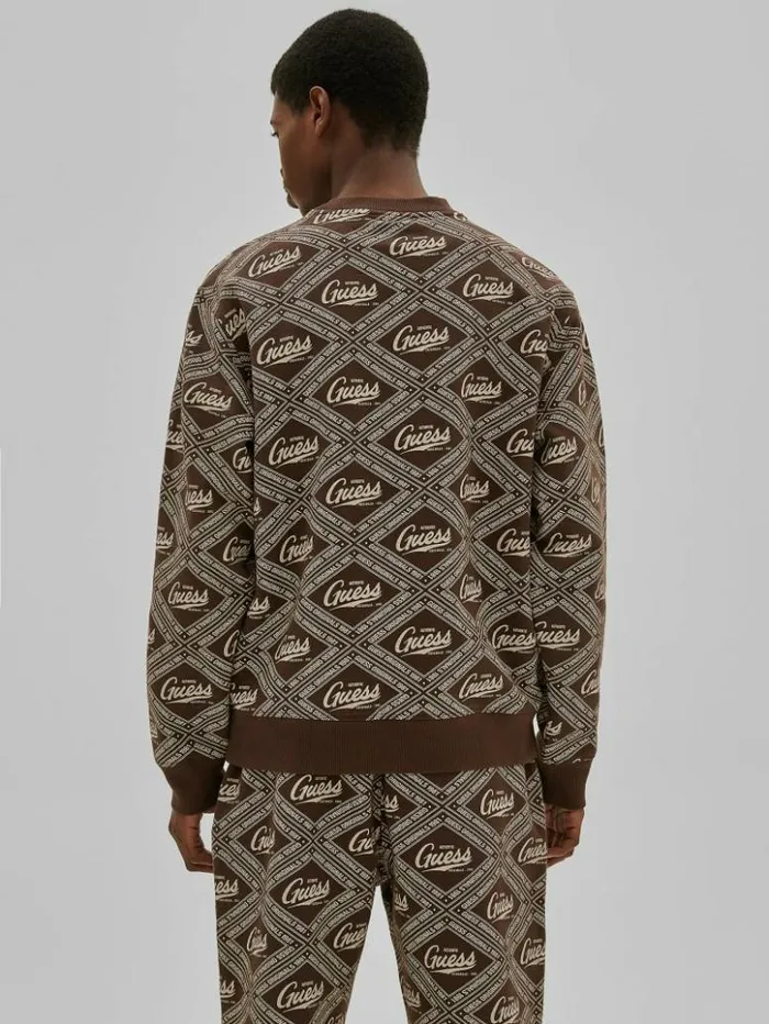 Men GUESS Hoodies and Sweaters GUESS Originals Printed Crewneck Coarse Brown Multi Men GUESS Hoodies and Sweaters GUESS Originals Printed Crewneck Coarse Brown Multi