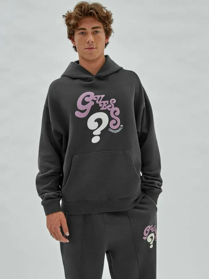 Men GUESS Hoodies and Sweaters GUESS Originals Wavy Hoodie Jet Black Multi