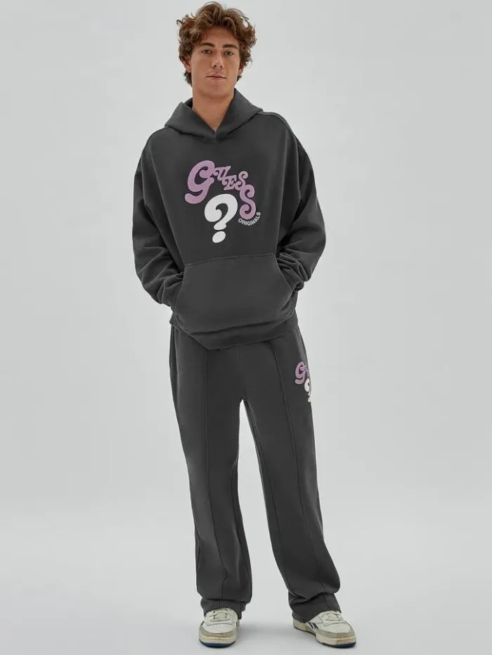Men GUESS Hoodies and Sweaters GUESS Originals Wavy Hoodie Jet Black Multi