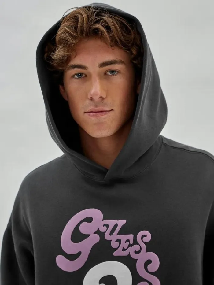Men GUESS Hoodies and Sweaters GUESS Originals Wavy Hoodie Jet Black Multi