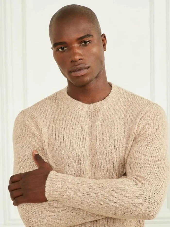 Men GUESS Hoodies and Sweaters Jaspe Crewneck Sweater Neutral Sand