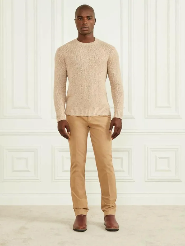 Men GUESS Hoodies and Sweaters Jaspe Crewneck Sweater Neutral Sand