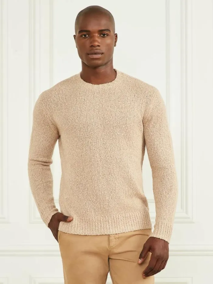 Men GUESS Hoodies and Sweaters Jaspe Crewneck Sweater Neutral Sand